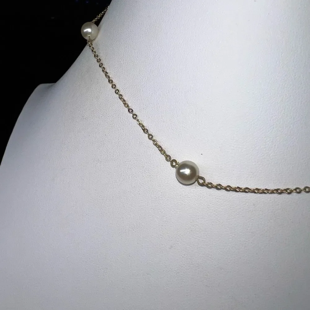 Gold Tone Faux Pearl Choker Necklace
